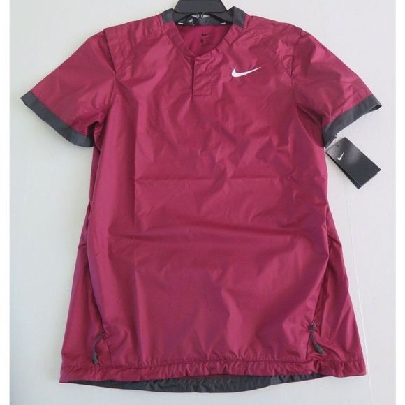 Nike BQ3237 610 Mens Sz M Cardinal Red/Black Baseball Short Sleeve Windshirt - Picture 3 of 7